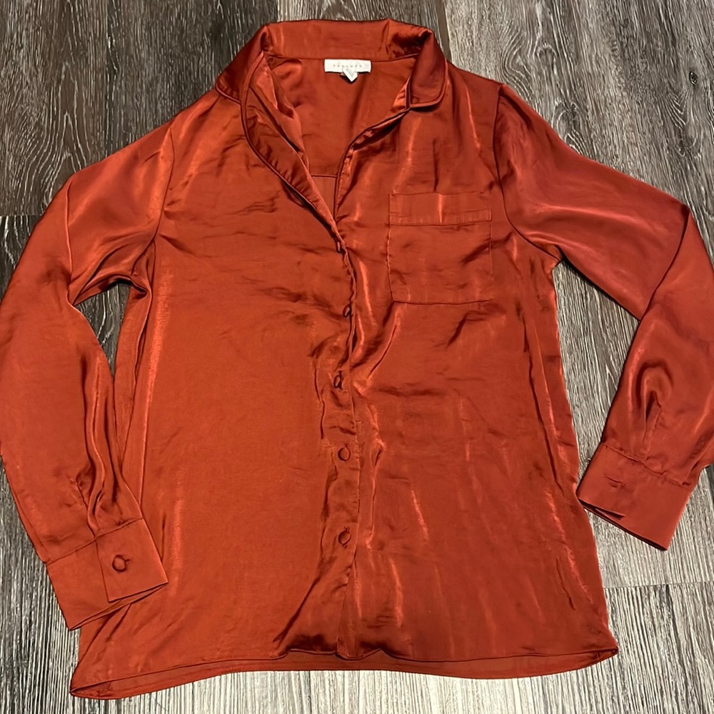 TopShop Burnt Orange Silk Buttoned Down Shirt